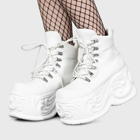 killstar nightflaw white laceup platform boots rave pastel goth